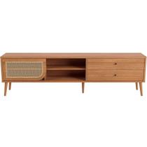 Rack TB311 Dalla Costa 220 cm (largura) MDF Freijó 2 Gavetas e 1 Porta de Correr Tela Palha Natural