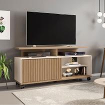 Rack Topázio para Tv até 52 Polegadas com 5 Rodízios Móveis Cinamomo/off-white/ripado