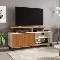 Rack Topázio para Tv até 52 Polegadas com 5 Rodízios Móveis Naturalle/off-white/ripado