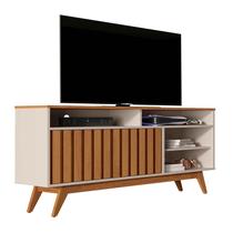 Rack Turin Ripado 136cm 2 Portas para Tv até 60 Polegadas OffWhite com Freijó - Rede Móveis Rack Turin Ripado 136cm 2 Portas para Tv até 60 Polegadas OffWhite com Freijó - Rede Móveis