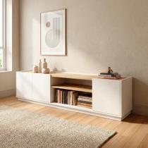 Rack Tv 180cm com Portas e Nicho para Eletrônicos Design Moderno Moscou Branco/Naturale