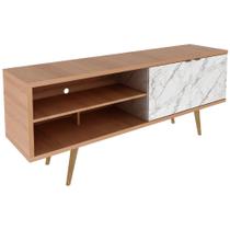 Rack TV 55 Pol 160 Cm 2 Portas R1482, Amendoa Marmore Branco Rack TV 55 Pol 160 Cm 2 Portas R1482, Amendoa Marmore Branco