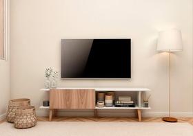 Rack Tv 55 Polegadas Sala Estar Branco Amadeirado Escrivaninha