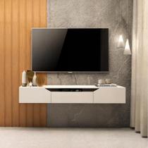Rack Tv 55 Polegadas Suspenso Sala Home Madeira White Estante Luxo Luxuoso Bonito Elegante
