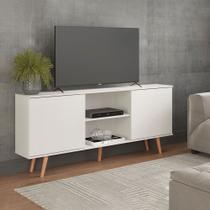 Rack TV 65 Pol. Pés Madeira 180x79Cm MDP Branco 0635 Rack TV 65 Pol. Pés Madeira 180x79Cm MDP Branco 0635