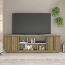 Rack TV 75 Pol 180cm Bancada Ripado com Rodízio Noan Bege Amarelado/Cinza C01 - D'Rossi Rack TV 75 Pol 180cm Bancada Ripado com Rodízio Noan Bege Amarelado/Cinza C01 - D'Rossi