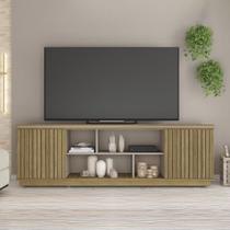 Rack Tv 75 Pol 180cm Bancada Ripado Com Rodízio Noan Bege Amarelado/cinza C01 - D'rossi