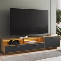 Rack Tv 75 Pol 200cm com Led 1 Porta Sira Mel/Grafite A05 - Mpozenato