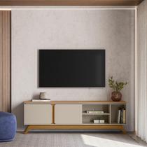 Rack TV Com Painel Flex Off White Tauari 239cm Santorini Moderno Rack TV Com Painel Flex Off White Tauari 239cm Santorini Moderno