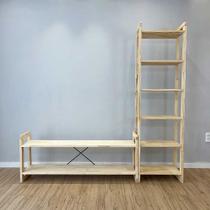 Rack TV de Madeira Pinus com Estante 6 Prateleiras Slim Linea Natural