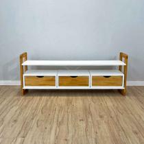 Rack TV de Madeira Pinus Linea com 3 Gavetas Branco e Nozes Rack TV de Madeira Pinus Linea com 3 Gavetas Branco e Nozes