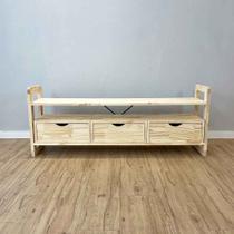 Rack TV de Madeira Pinus Linea com 3 Gavetas Natural Rack TV de Madeira Pinus Linea com 3 Gavetas Natural