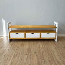 Rack TV de Madeira Pinus Linea com 3 Gavetas Nozes e Branco