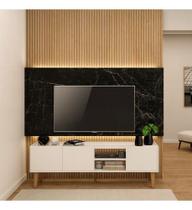 Rack Tv Moderno Branco Para Sala Com Pes Em Madeira Branco