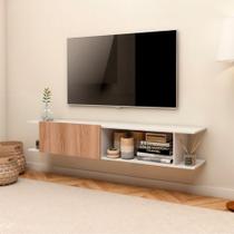 Rack Tv Sala Parede Nicho Organizador Madeira Branca Estante