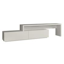 Rack Veneza Univ Extensível 164 cm a 300 cm Laca Cinza Claro Off White Acetinada
