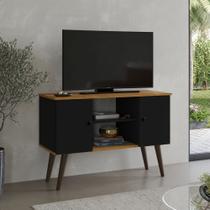 Rack Viena com 2 portas bancada para TV de até 40 polegadas pés retrô - Preto com Freijó