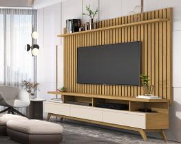 Rack Vivare 1.8 Wood Com Painel Classic Ripado Para TV Até 72 Polegadas Cumaru/Off White - Giga Móveis