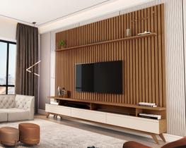 Rack Vivare com Painel Versátil para Tv até 90 Polegadas 220cm Freijó com OffWhite - Rede Móveis