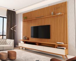 Rack Vivare com Painel Versátil para Tv até 90 Polegadas 220cm Nature com OffWhite - Rede Móveis