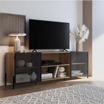 Rack york 180cm tv até 70" madeira hanover e vermont base em aço preto fosco - artesano