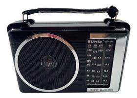 Rádio AM FM Livstar Portátil Bivolt 110V 220V 4 Faixas Pilha e Tomada Preto Antena Telescópica Som Nítido Compacto Original Retro