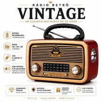 Rádio Antigo Vintage Caixa de Som Retrô Portatil Recarregavel Bluetooth AM FM USB MP3 Pendrive 3 Bandas