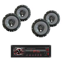 Rádio Automotivo First Option BT 25W FM + 4 Alto-Falantes Bomber 6" 4Ohms 120W RMS Triaxial