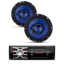 Rádio Automotivo Som BT MP3 Player 1 Din 3.5 Polegadas LED USB SD FM + 2 Alto Falantes 6" Hurricane 100w Rms Triak