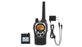 Rádio bidirecional Midland GXT1000AZ GMRS (50 canais, longo alcance, 142 códigos de privacidade, SOS, NOAA, bateria de níquel recarregável, preto/prata, pacote único)