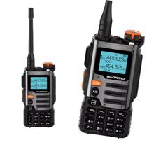 Rádio Comunicador Baofeng Triband Recarregável Typec Lanterna Led Bateria Durável 2600mAh Alcance até 10 km Dual Watch