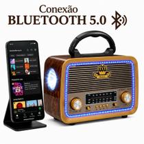 Radio Cor Madeira 3199 Retro Bluetooth Lanterna Vintage AM FM Bateria Recarregavel Pilha Bivot Anten