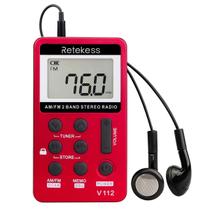 Rádio de bolso portátil Retekess V112 AM/FM com fones de ouvido