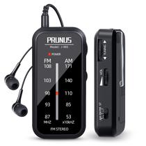 Rádio de bolso PRUNUS J-985 AM FM estéreo com fones de ouvido e clipe