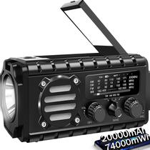 Rádio de emergência QAUYYW 20000mAh com carregador solar de manivela preto Rádio de emergência QAUYYW 20000mAh com carregador solar de manivela preto