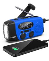 Rádio de manivela de emergência Esky com lanterna de 3 LED, rádio meteorológico portátil AM/FM/NOAA com carregador de telefone Power Bank de 2000 mAh, rádio recarregável USB alimentado por energia solar para acampamento interno e externo, azul