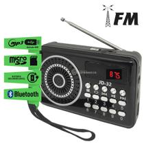 Rádio Fm Portátil Com Bluetooth Mp3 Recarregável Conexão USB JD32PR
