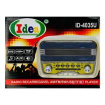 Rádio Idea Retrô Recarregável AM, FM, USB, AUX, BLUETOOTH