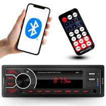 Rádio MP3 Som Automotivo Bluetooth Universal 1 Din LED Vermelho 2 USB Auxiliar Carrega Celular