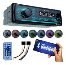 Rádio para carro Aparelho de Som Automotivo toca MP3 Bluetooth 2 entradas USB Auxiliar P2 painel iluminado RGB 7 Cores Rádio para carro Aparelho de Som Automotivo toca MP3 Bluetooth 2 entradas USB Auxiliar P2 painel iluminado RGB 7 Cores