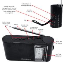 Rádio Portátil Analógico 3 Faixas Bandas FM/AM/SW Recarregável Conexão USB LE661 - Lelong