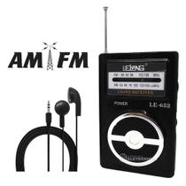 Rádio Portátil Analógico Am / Fm Com Fone De Ouvido Auto Falante Interno LE652