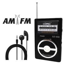 Rádio Portátil Analógico Am / Fm Com Fone Som Alto LE652