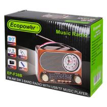 Radio Portatil Ecopower EP-F38B - USB/ SD/ Aux - AM/ FM/ SW - Recarregavel - Preto