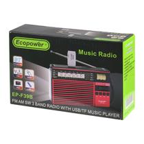 Radio Portatil Ecopower EP-F39B - USB/ SD/ Aux - AM/ FM/ SW - com Lanterna - Preto