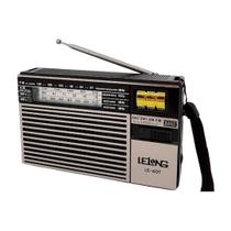 Rádio portátil fm/am/sw1-2 cinza com lanterna e bateria recarregável le-607