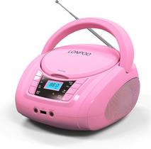 Rádio portátil LONPOO com CD, Bluetooth e FM, rosa
