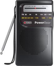 Rádio Portátil PowerBear AM/FM - Longo Alcance - Preto