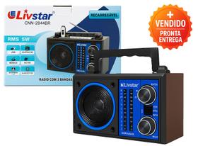 Rádio Portátil Recarregável FM AM SW Entrada USB SD Som Potente 5W RMS Retro Azul