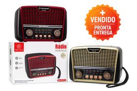 Rádio portátil retrô multibanda AM FM SW USB SD AUX Design Clássico Grave X-Bass potente